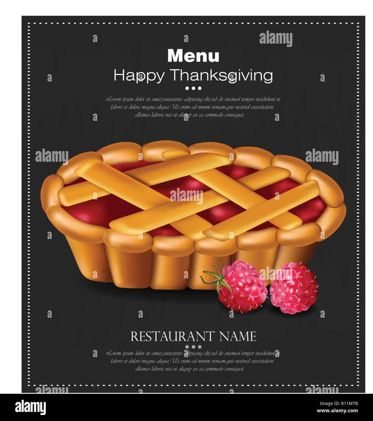Joyeux thanksgiving pie card Vector. Détaillée 3d illustration dessert framboise Illustration de Vecteur