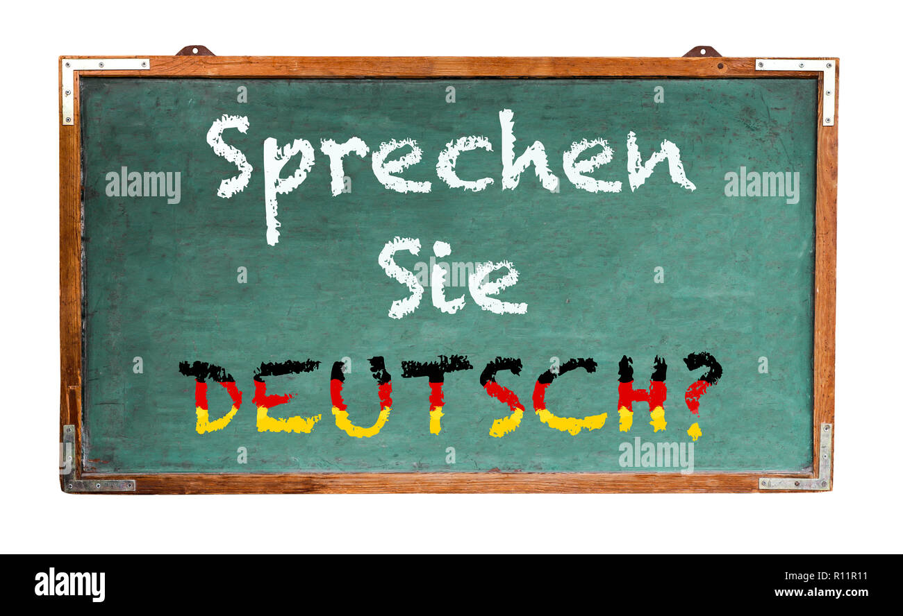 "Sprechen Sie Deutsch ?" (en langue allemande, parlez-vous allemand ?) écrit sur un large green vieux grungy vintage retro en bois tableau ou le tableau noir wi Banque D'Images