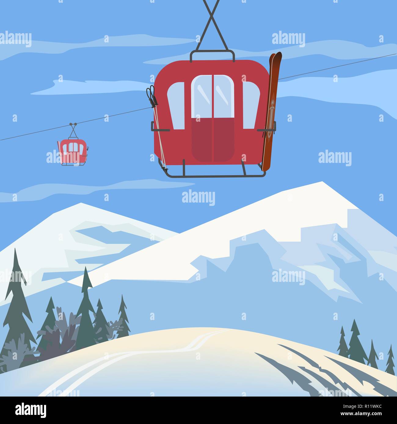 Voiture de ski de montagne Illustration de Vecteur