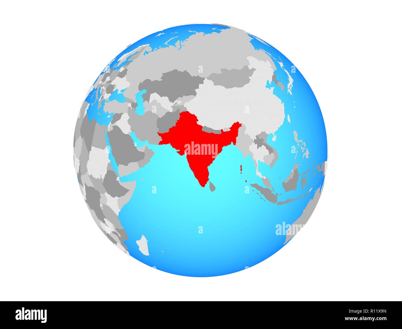 L'Inde britannique sur les politiques. globe bleu 3D illustration isolé sur fond blanc. Banque D'Images