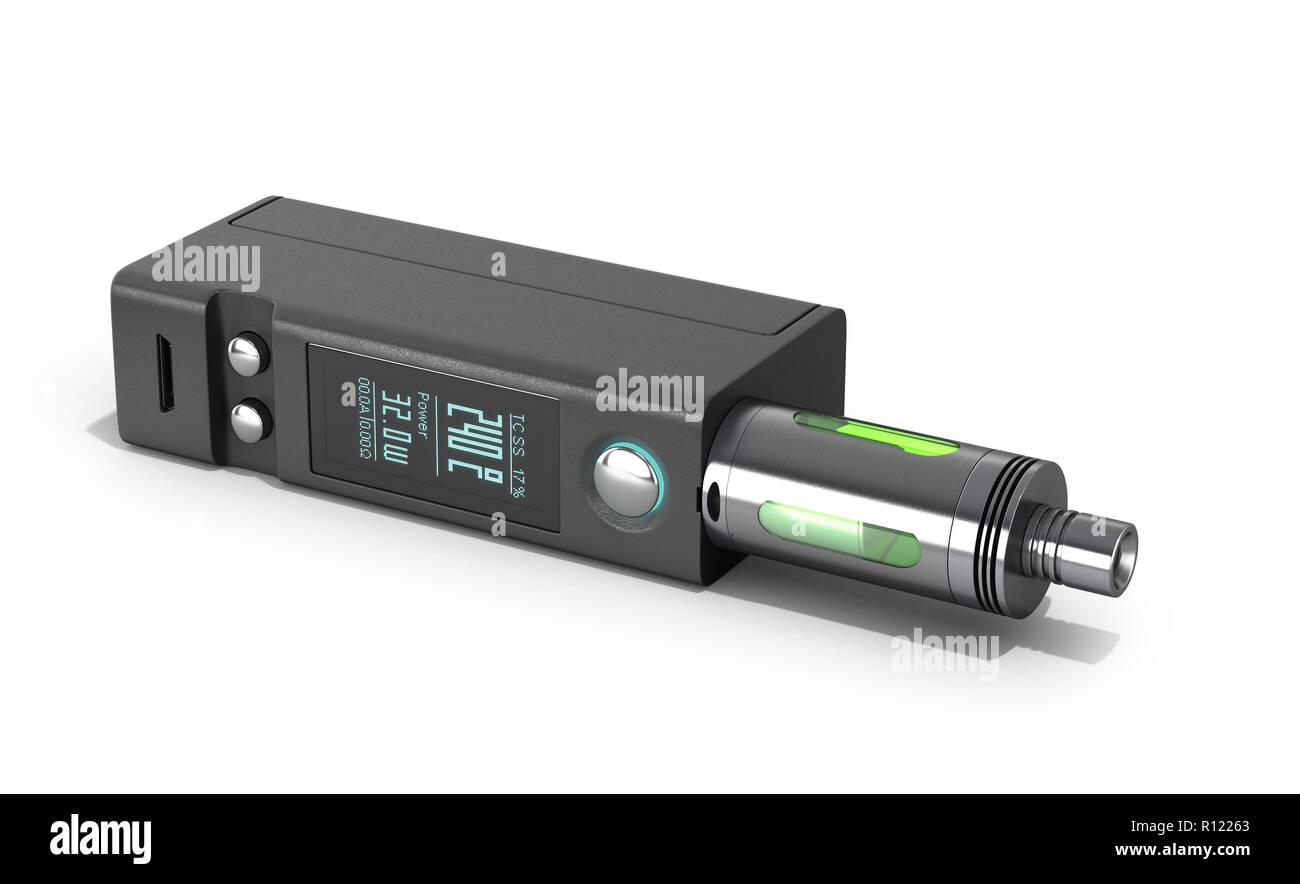 Dispositif électronique cigaretts mod boîte à tabac sans fumée blanche sur le rendu 3D Banque D'Images