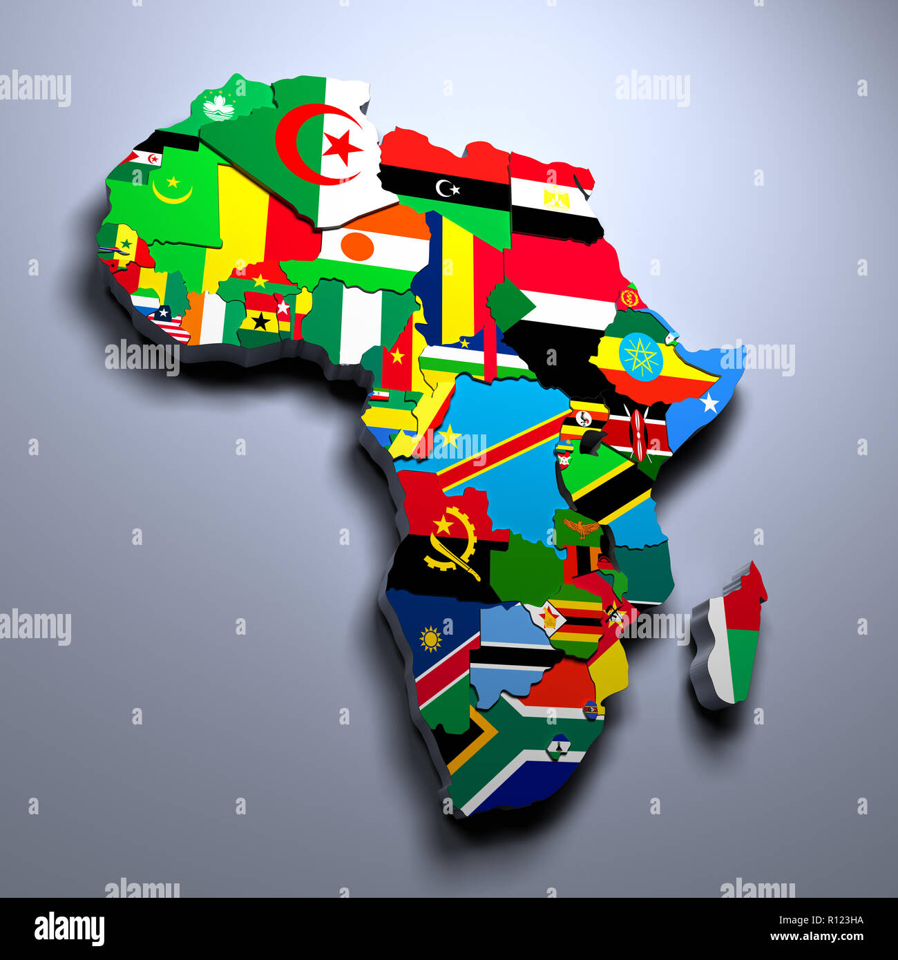 De l'Afrique CARTE AVEC LES DRAPEAUX DES PAYS DE L'image de rendu 3D Banque D'Images