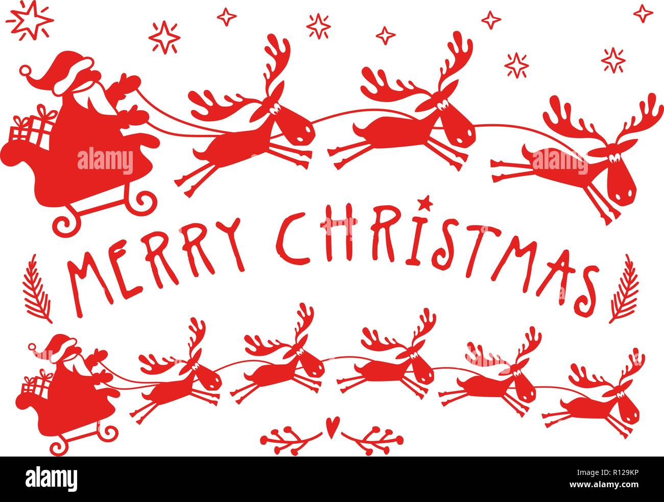 Traîneau du Père Noël avec des cartes de Noël pour Rennes, l'art de mur, décoration vector illustration Illustration de Vecteur