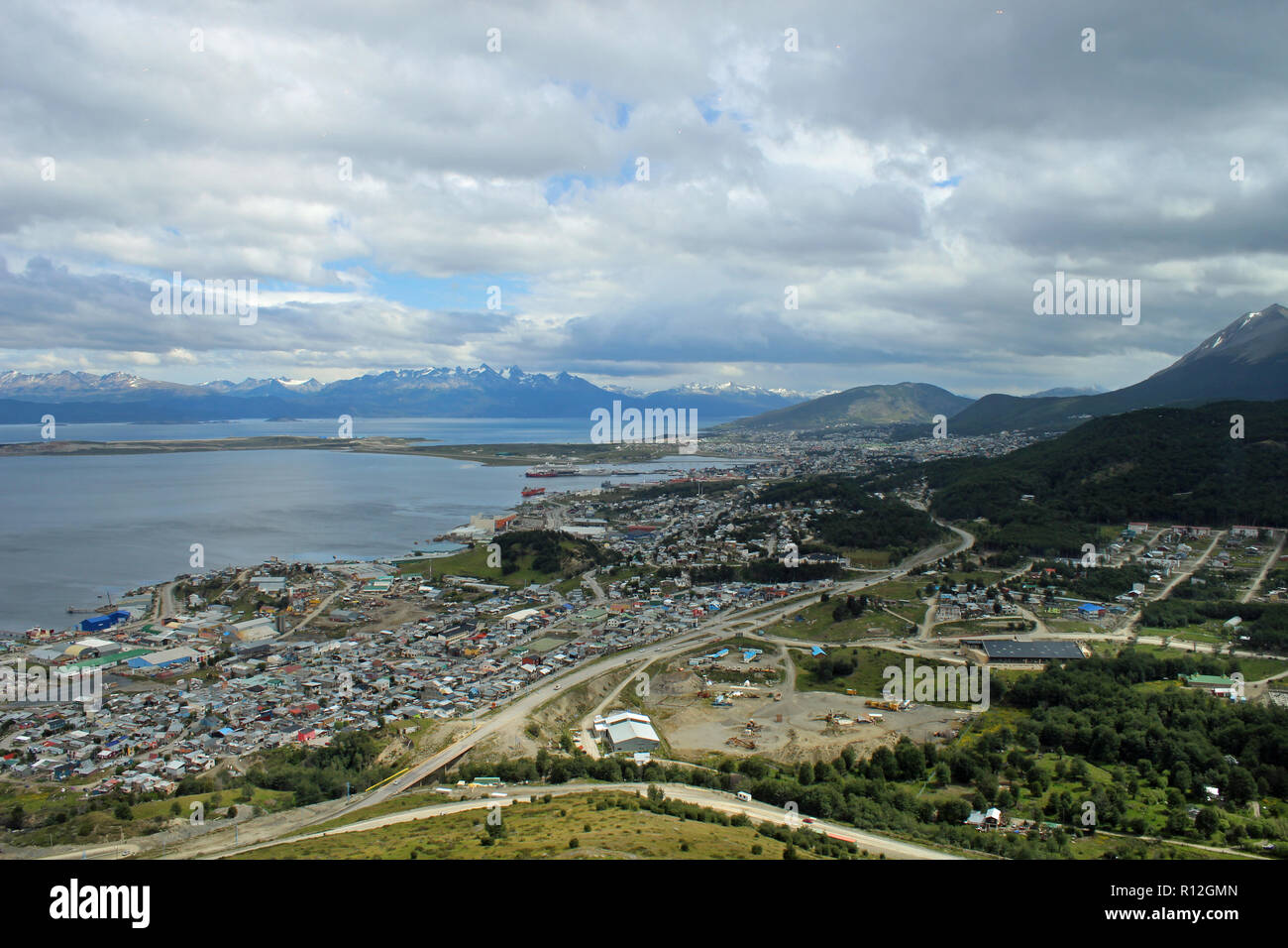 Ushuaia, Tierra del Fuego Argentine. Ville la plus au sud dans le monde situé sur le canal de Beagle et point de départ de l'expédition Antarctique croisières Banque D'Images