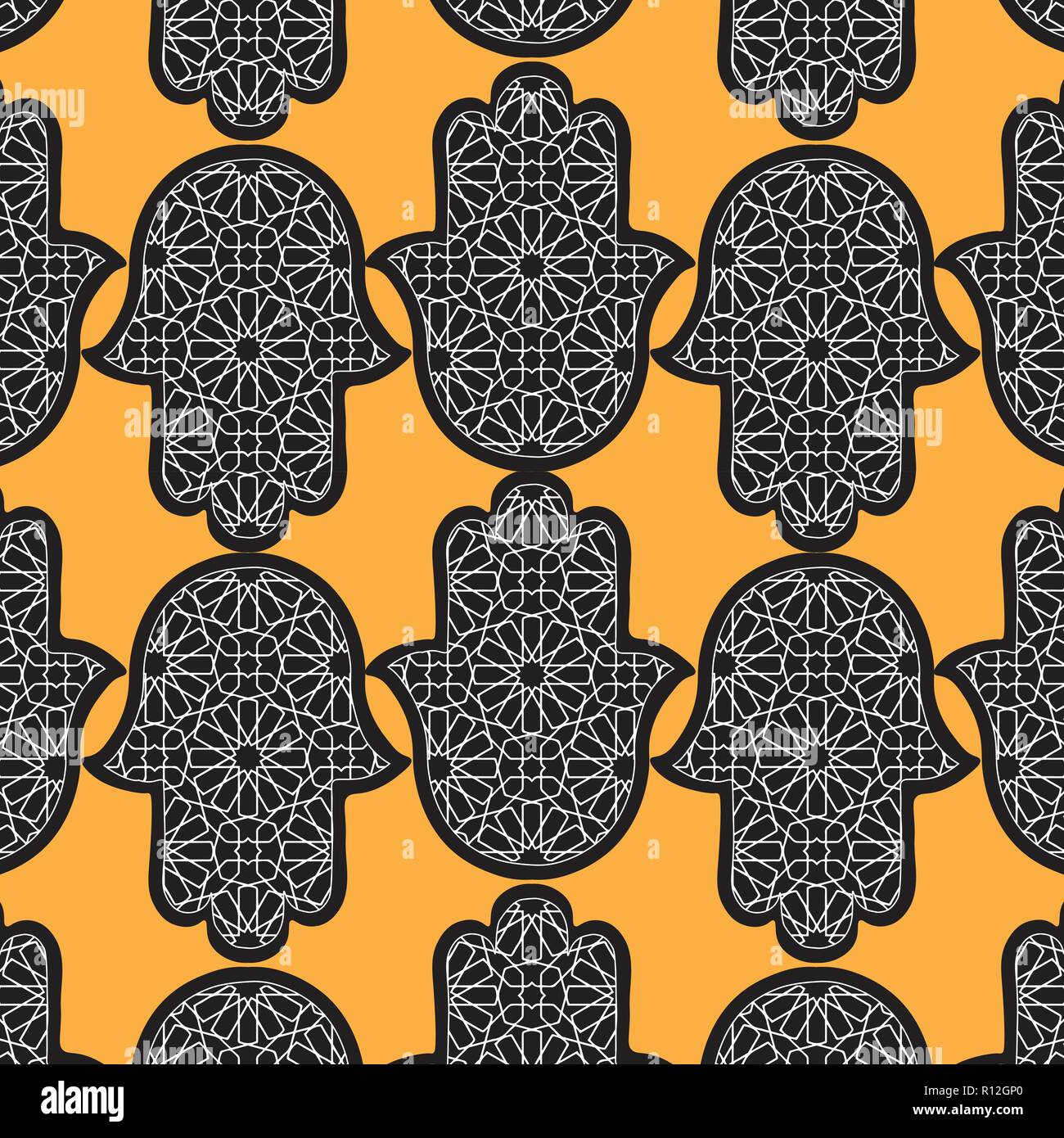 L'arabe sans couture main de Fatima khamsa illustration motif dans l'art traditionnel marocain, Illustration de Vecteur