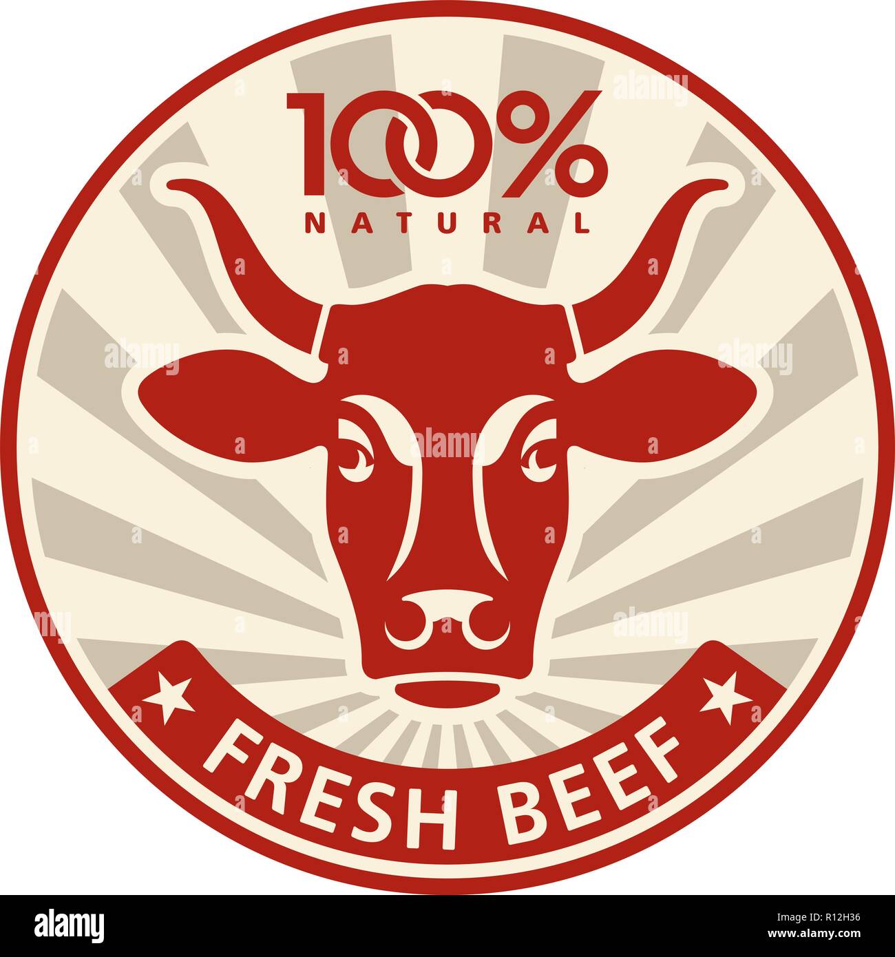 L'étiquette avec une tête de vache. Concept pour le marché agricole et boucherie Illustration de Vecteur