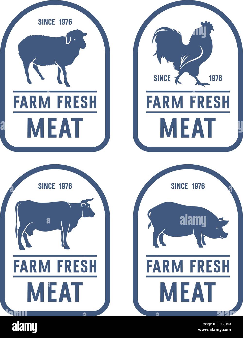 Les étiquettes de la viande vintage. Des idées pour le marché agricole et boucherie Illustration de Vecteur