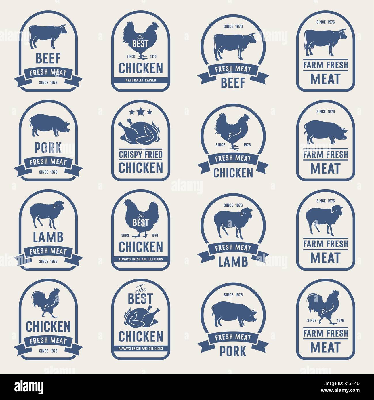 Ensemble d'étiquettes viande vintage. Des idées pour le marché agricole et boucherie Illustration de Vecteur