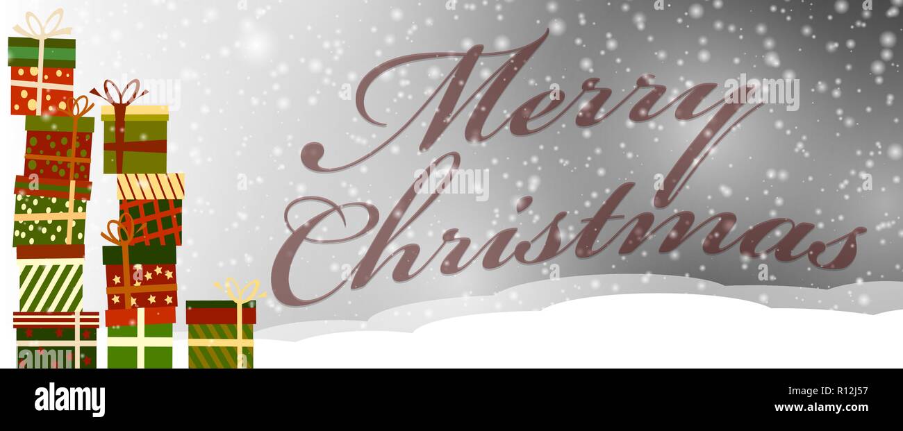 Carte de vœux de noël enneigé avec les coffrets cadeaux Illustration de Vecteur