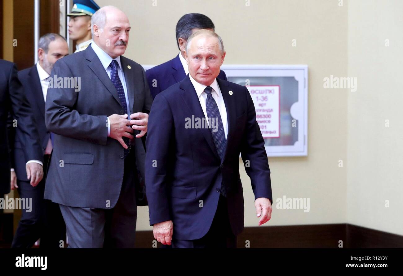 Astana, Kazakhstan. 8 novembre, 2018. Le président russe Vladimir Poutine arrive pour le début de la convention collective de l'OTSC réunion au sommet du Conseil de sécurité le 8 novembre 2018 à Astana, Kazakhstan. Credit : Planetpix/Alamy Live News Banque D'Images