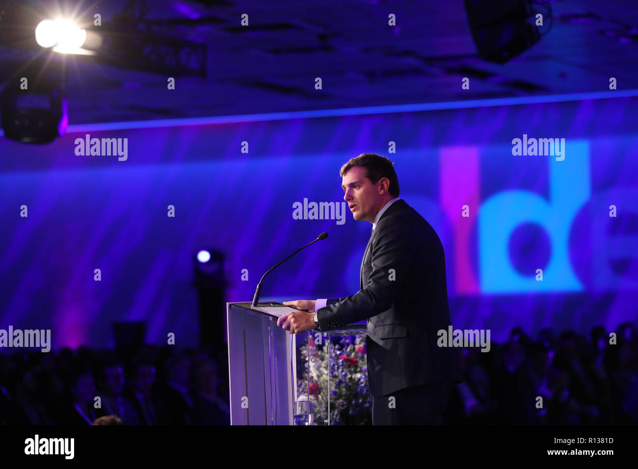 Madrid, Espagne. Nov 9, 2018. ALBERT RIVERA MP, chef de parti Ciudadanos intervenant dans le congrès. L'Alliance des Démocrates et des Libéraux pour l'Europe (ADLE) est un parti politique européen principalement active dans l'Union européenne, composée de 60 partis libéraux au niveau national de toute l'Europe. Le 39e Congrès du Parti de l'ADLE au Marriott de l'hôtel Auditorium le 9 novembre 2018 à Madrid, Espagne Credit : Jésus Encarna/ZUMA/Alamy Fil Live News Banque D'Images