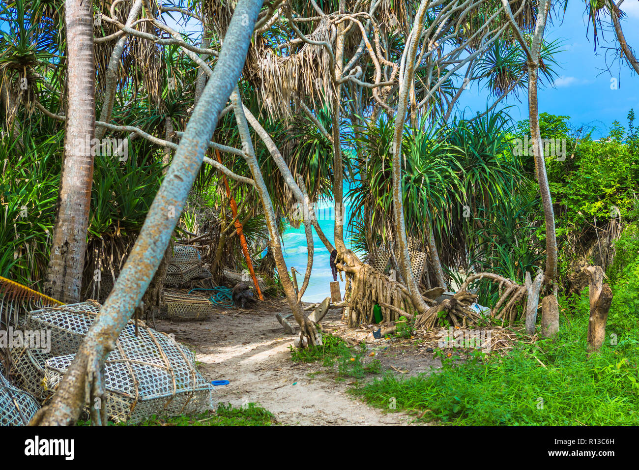 Matériel de pêche près de la plage. Zanzibar, Tanzanie. Banque D'Images