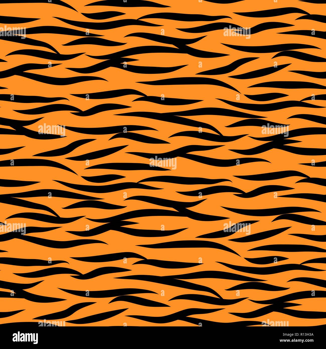 Rayures de tigre noir modèle vectoriel continu et fond orange imprimer. Illustration de Vecteur