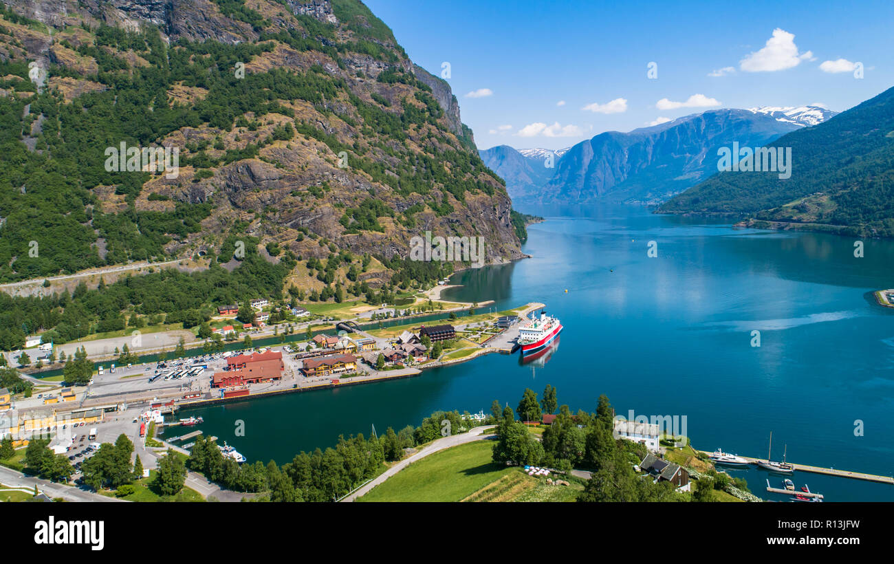 Vue aérienne de Flam village. La Norvège. Banque D'Images