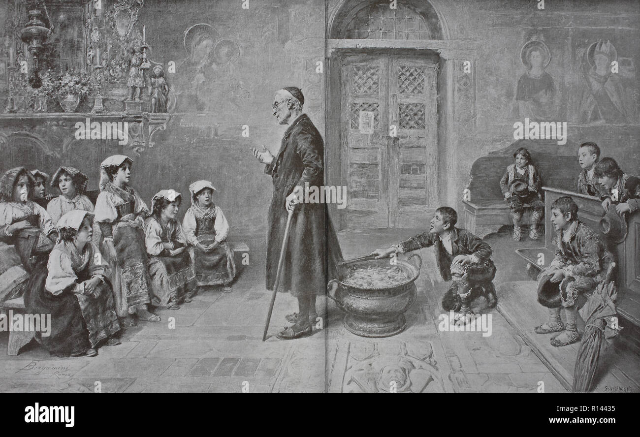 L'amélioration de la reproduction numérique, l'école dans le Roman campagna, Rome, Italie, Schule in der rÃ¶Campagna mélange Banque D'Images