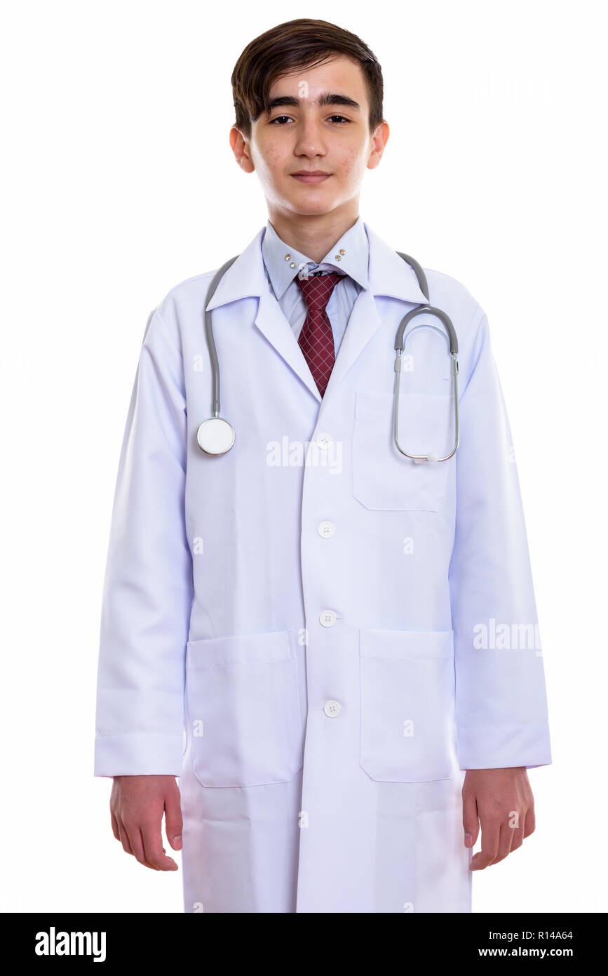 Beau studio shot of young woman standing médecin persan Banque D'Images