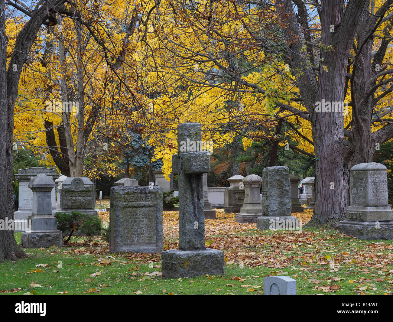 TORONTO - NOVEMBRE, 2018 : Le cimetière Mount Pleasant est un ancien cimetière dans un cadre semblable à un parc avec des arbres matures que prises sur couleurs spectaculaires dans le Banque D'Images