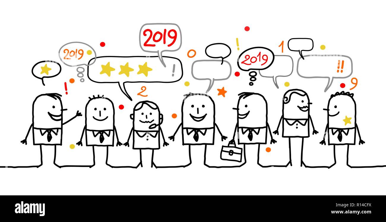 Heureux les gens d'Affaires sociaux Cartoon et Nouvel An 2019 Illustration de Vecteur