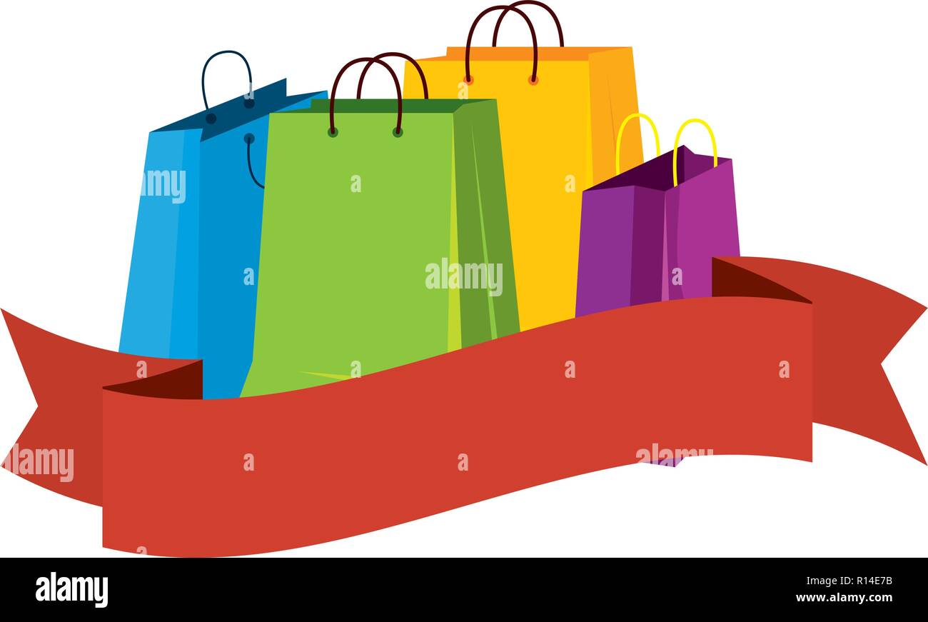 Quatre sacs de magasinage avec ruban vector illustration design Illustration de Vecteur