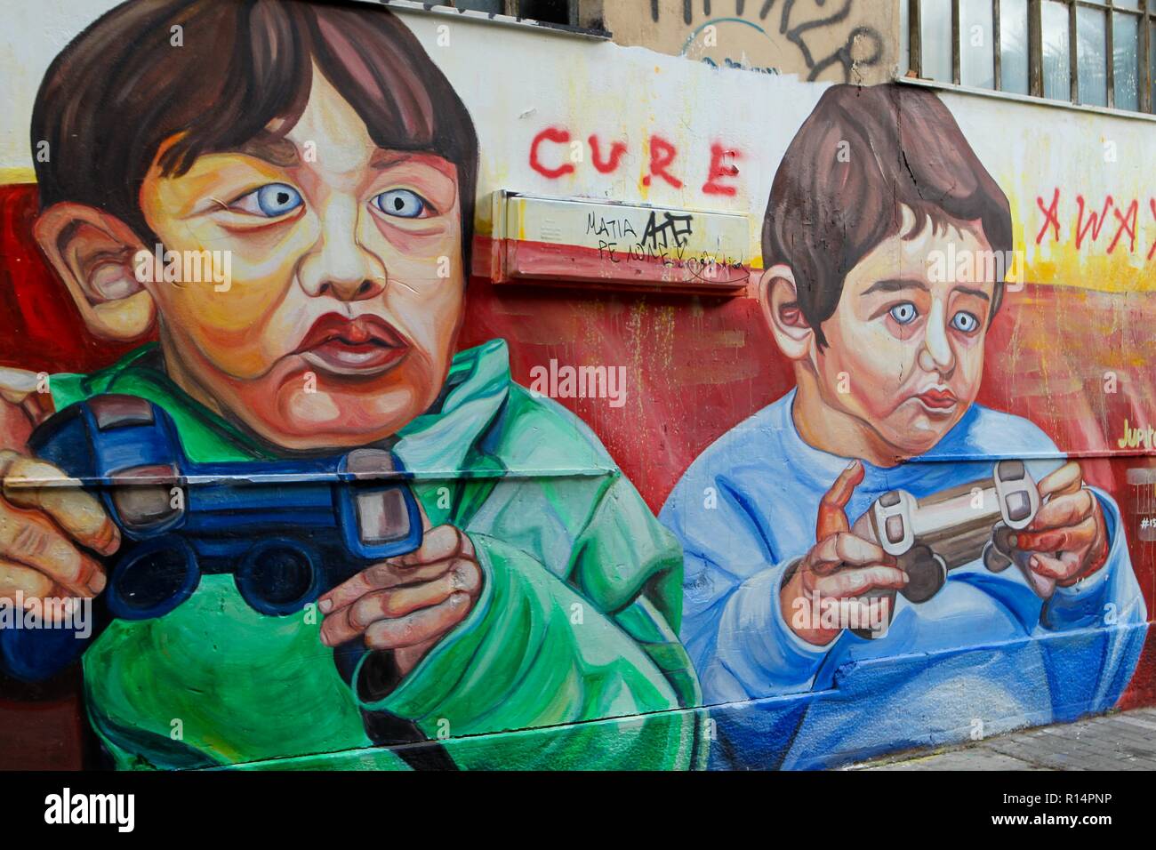 Grèce, Athènes, les graffitis dans le quartier de Psiri Banque D'Images