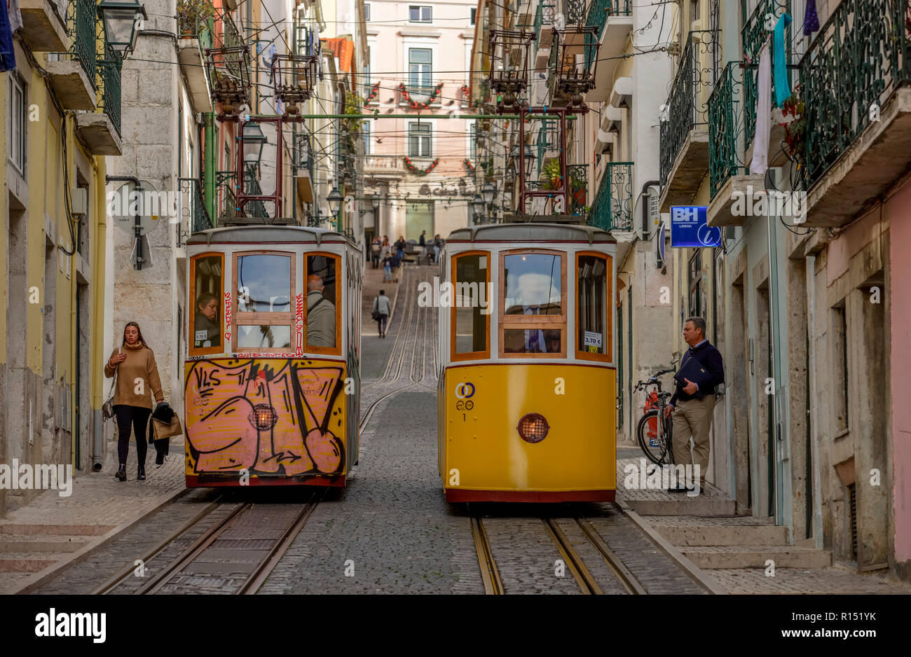 Standseilbahn Ascensor da Bica, Lisboa, Portugal Banque D'Images