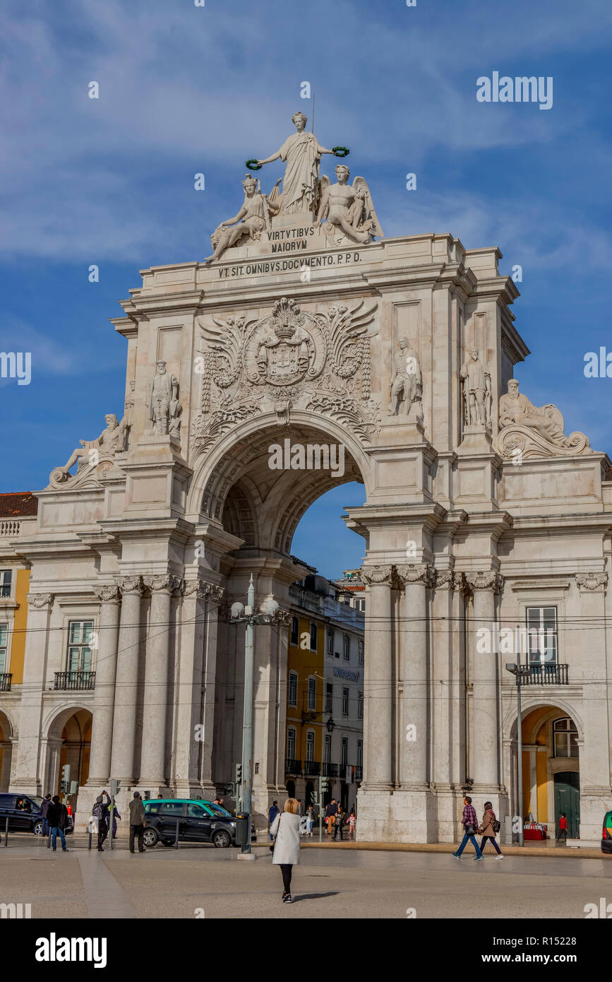 Triumphbogen Arco da Rua Augusta, Praca do Comercio, Lisboa, Portugal Banque D'Images