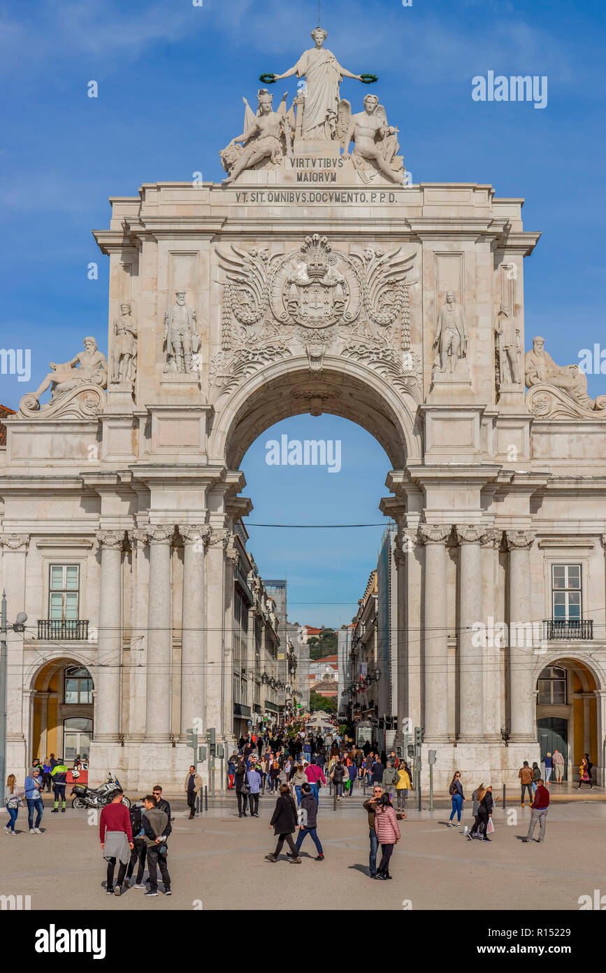 Triumphbogen Arco da Rua Augusta, Praca do Comercio, Lisboa, Portugal Banque D'Images