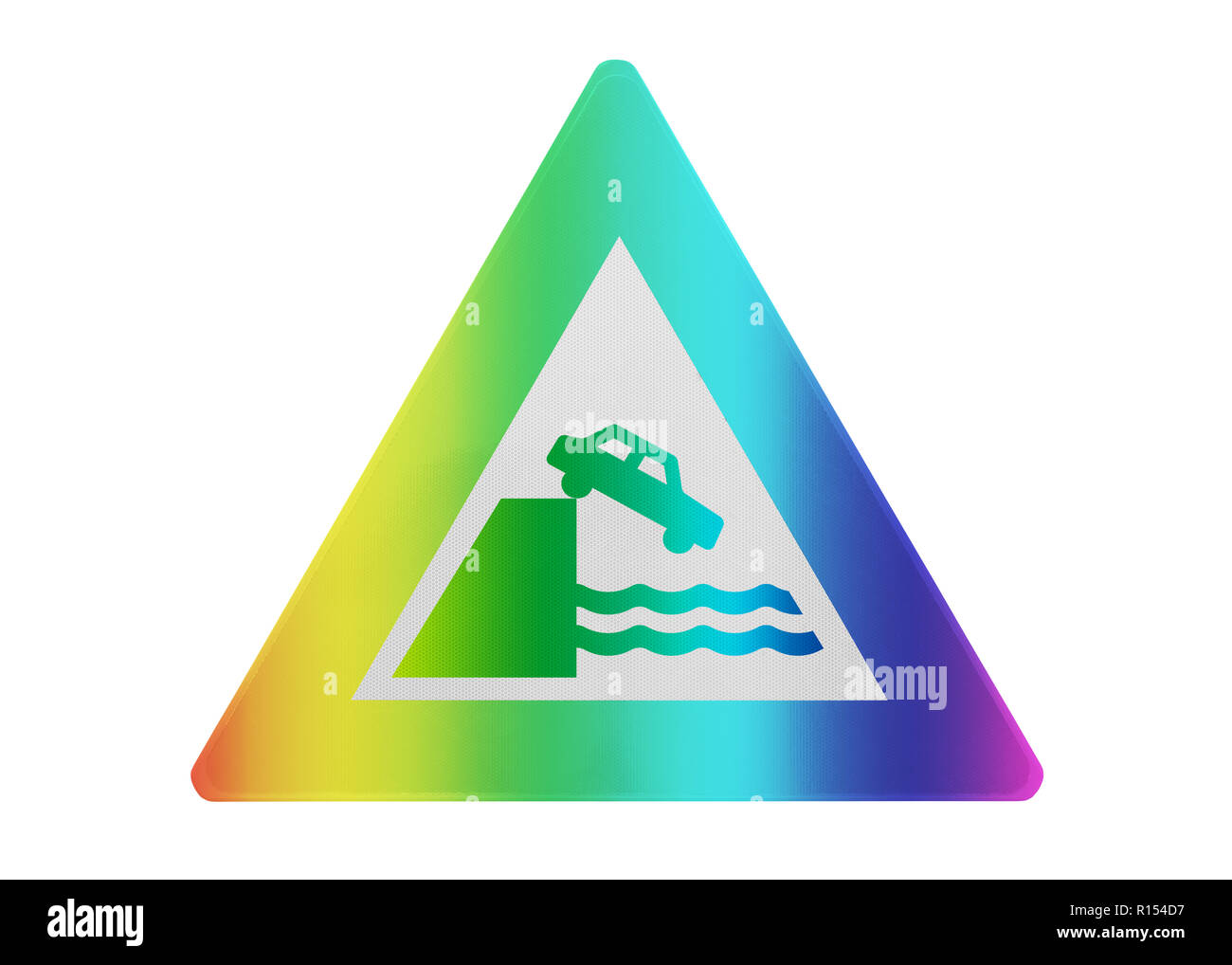 Panneau de circulation voiture falls - isolé de la falaise - couleur arc-en-ciel Banque D'Images