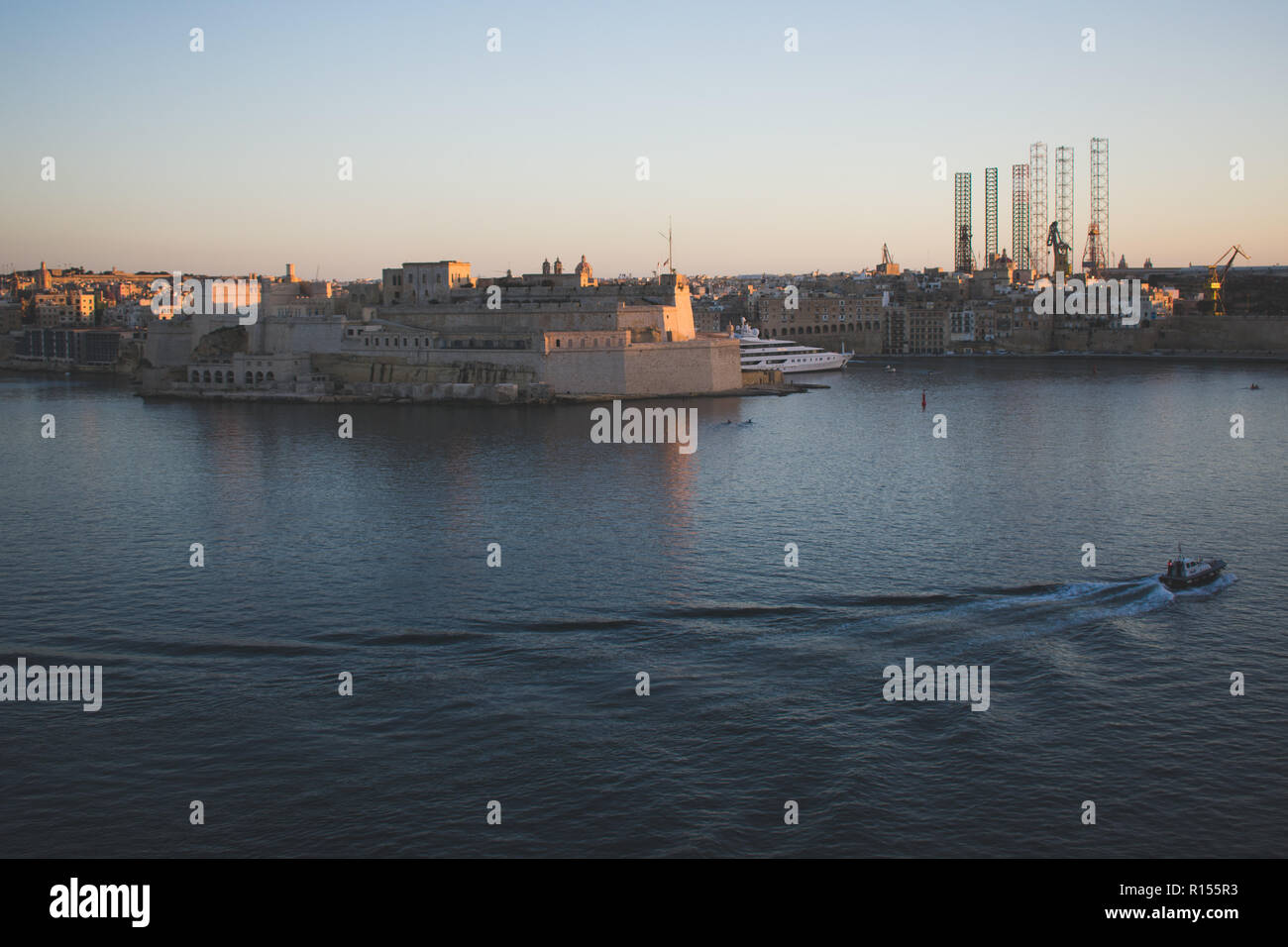 Vue depuis le siège de guerre de la Valette, Malte Banque D'Images