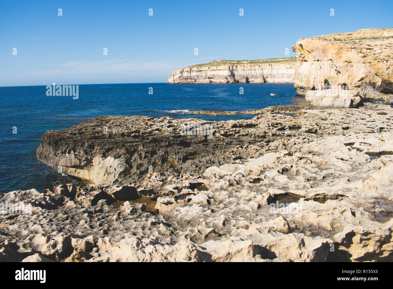 Fenêtre Azure / fenêtre Dwejra (arche naturelle réduite) sur l'île de Gozo, Malte Banque D'Images