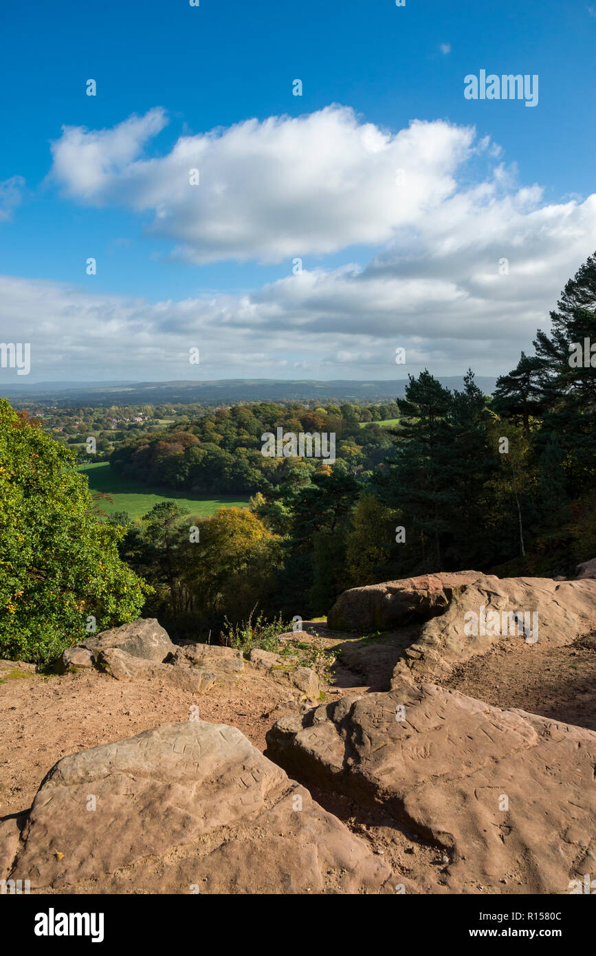 Belle vue sur campagne du Cheshire de Stormy Point, Wilmslow, Cheshire, Angleterre. Banque D'Images