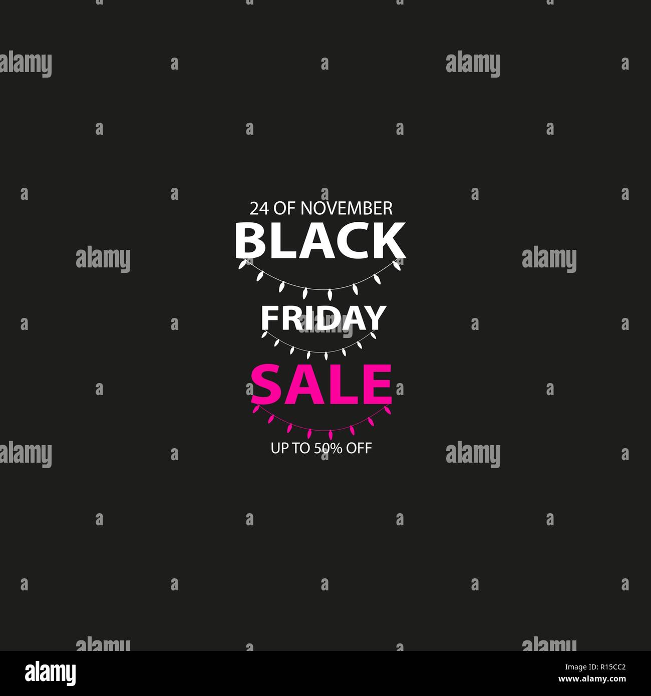 Vente Vendredi noir avec des lumières de Noël fait main en forme de bougie garlandand fond sombre pour logo, bannières, étiquettes, badges, imprimés, affiches, web. Vector illustration. Illustration de Vecteur