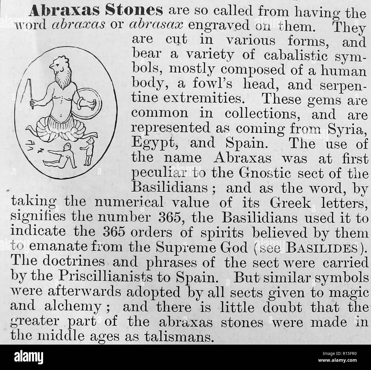 - Pierres Abraxas gnostiques (symbole numérologique pour 265)une entrée de Chambers Encyclopedia 1888 Banque D'Images