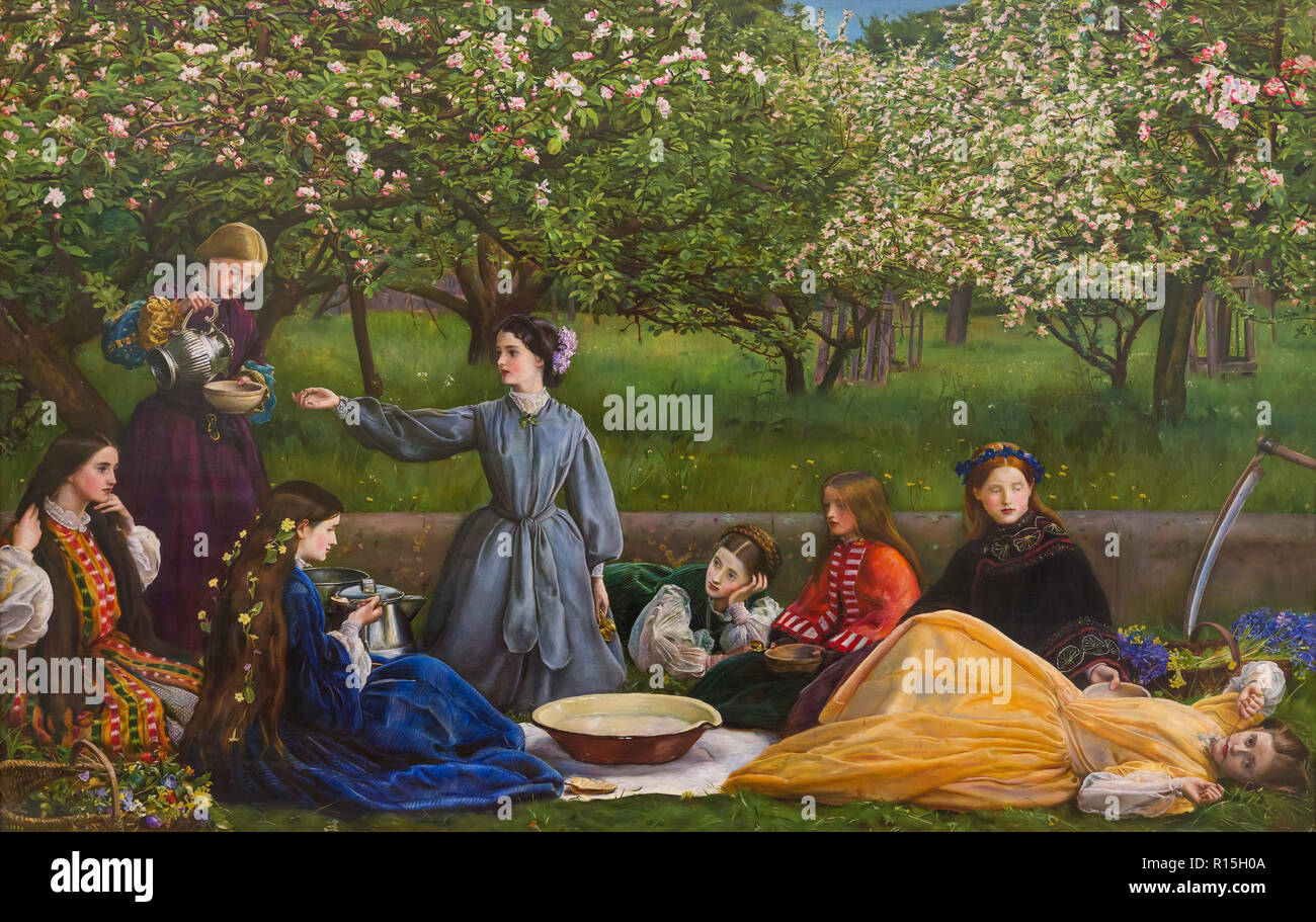 Printemps, Apple Blossoms, John Everett Millais, 1858-1859, levier Dame Art Gallery, Port Sunlight, Liverpool, Angleterre, Royaume-Uni, Europe, Banque D'Images