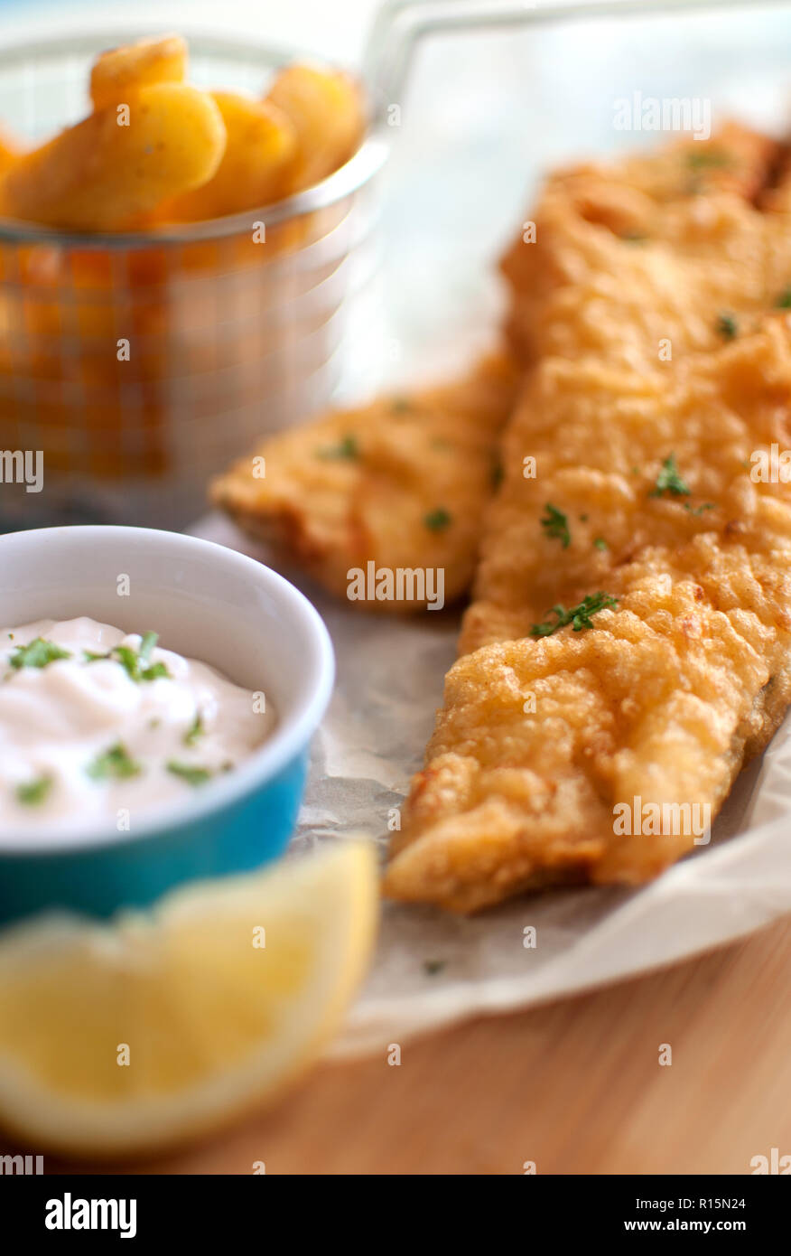 Fish and chips traditionnel close up Banque D'Images