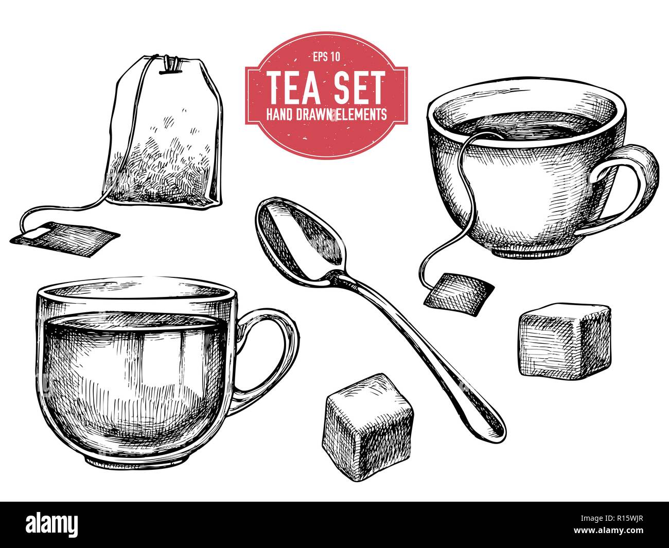 Vector collection de thé à la main stuff Illustration de Vecteur