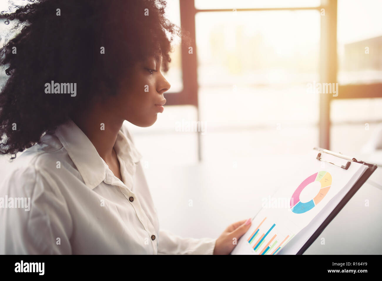 Businesswoman travaille avec le bureau de statistique de l'entreprise Banque D'Images