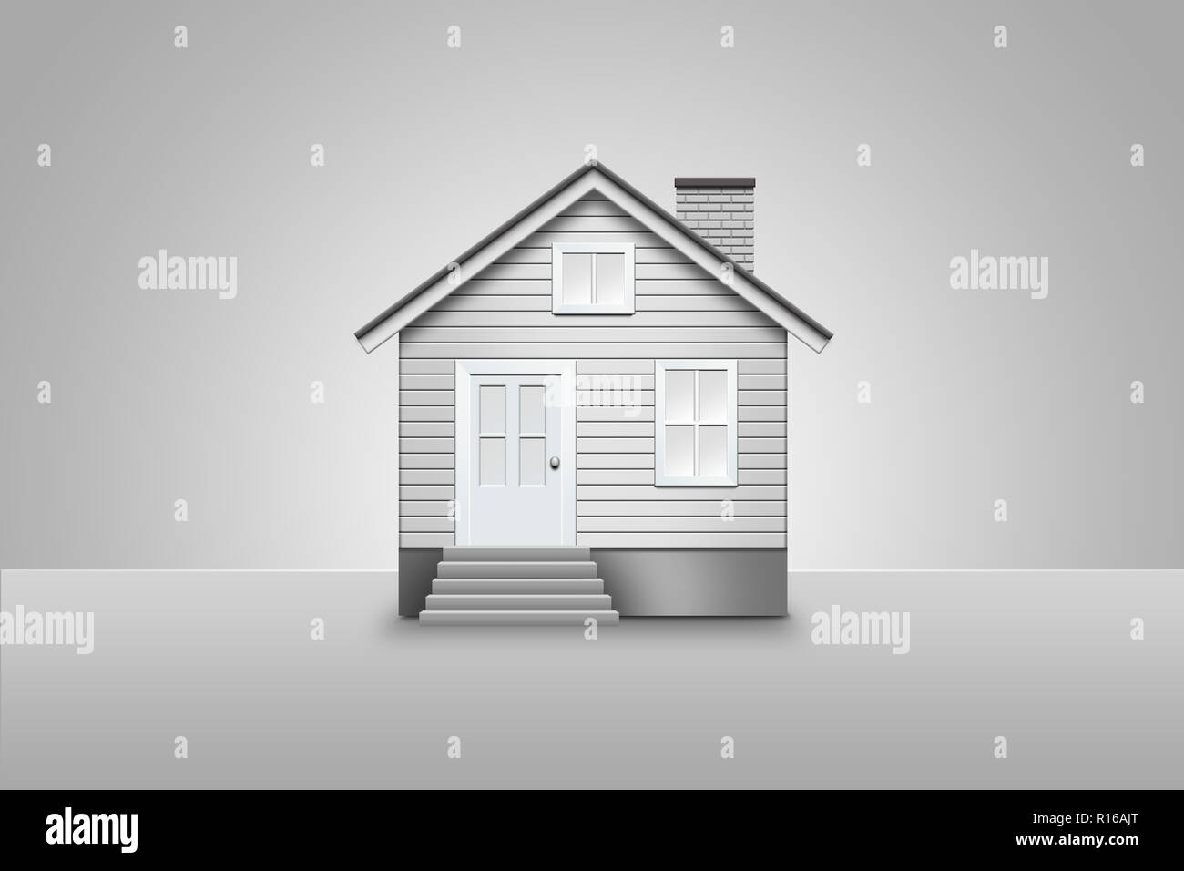 Image numérique de façade de maison, noir & blanc Banque D'Images