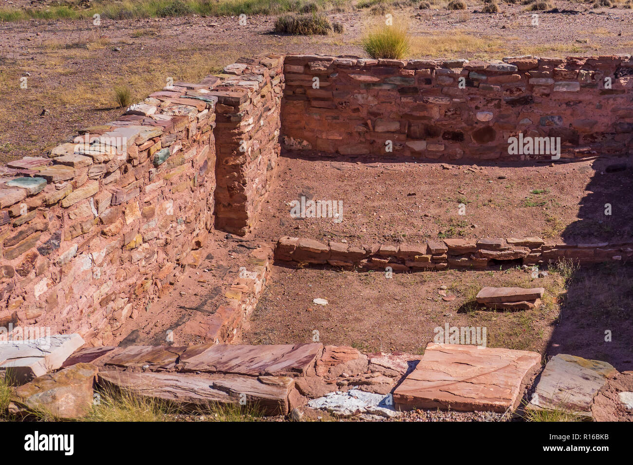 Kiva rectangulaire, Homolovi Ruines Homolovi site II, State Park, Winslow, Arizona. Banque D'Images
