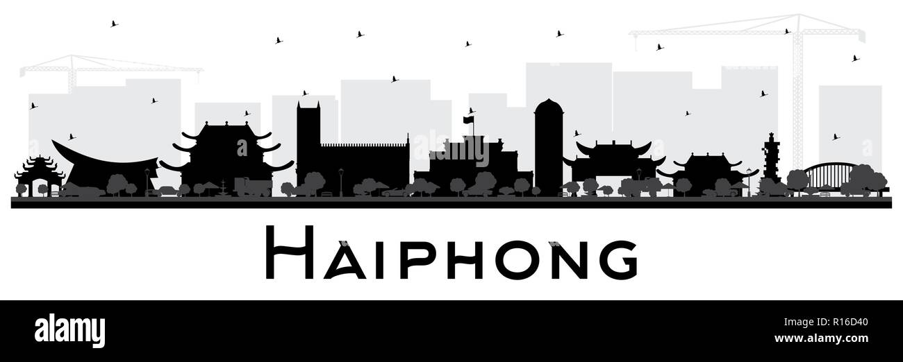 Haiphong Vietnam Ville Silhouette aux bâtiments noir isolé sur blanc. Vector Illustration. Les voyages d'affaires et tourisme Concept Illustration de Vecteur