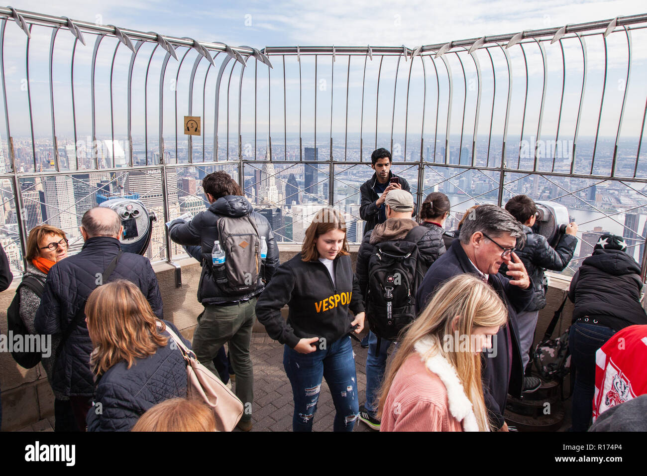 L'observatoire du 86e étage, Empire State Building, Manhattan, New York City, États-Unis d'Amérique. Banque D'Images