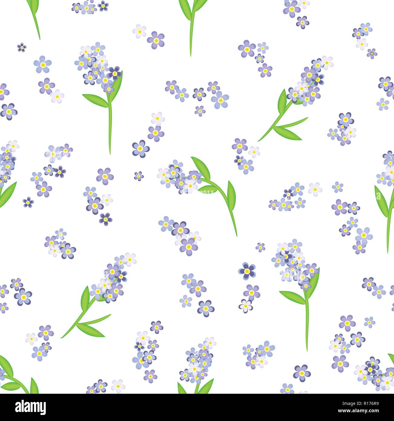 Lilas tendre forget-me-not fleurs sur le fond blanc motif transparent vecteur pour le linge de lit, rideaux, oreillers décoratifs, d'autres maison et w Illustration de Vecteur