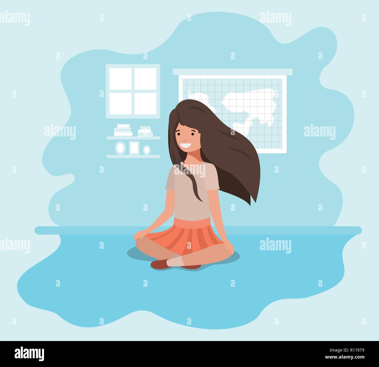 Adolescent girl sitting caractère avatar Illustration de Vecteur
