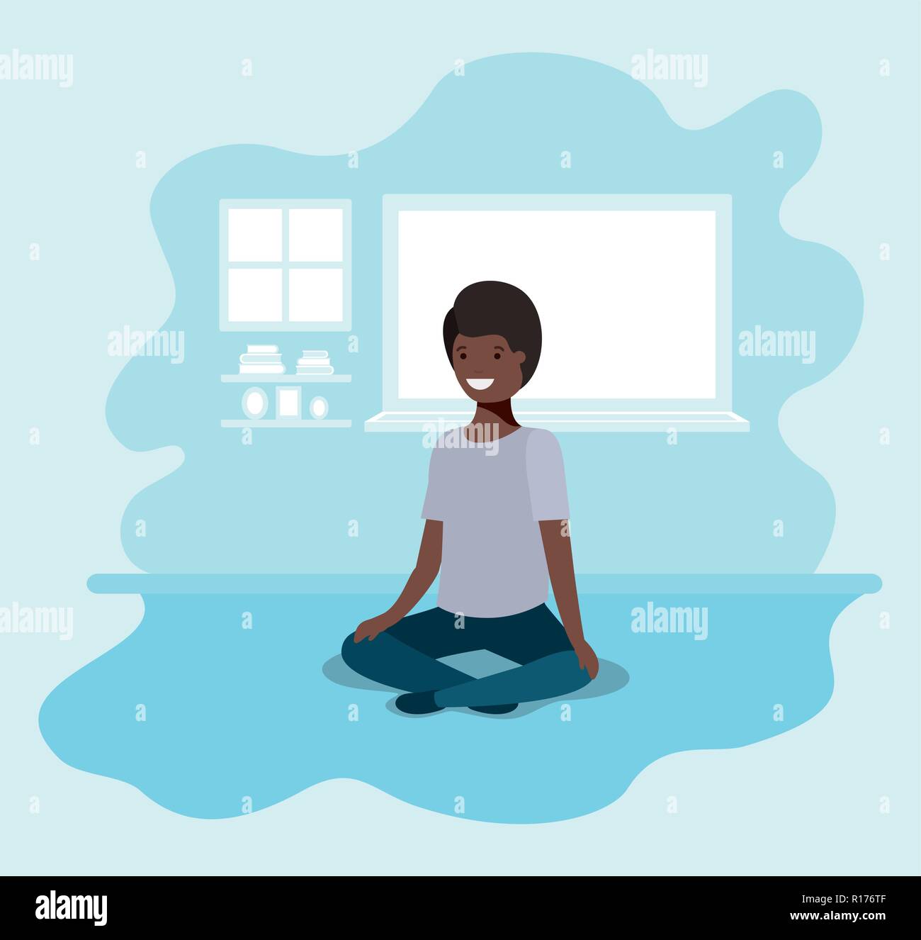 Adolescent garçon noir caractère avatar assis Illustration de Vecteur