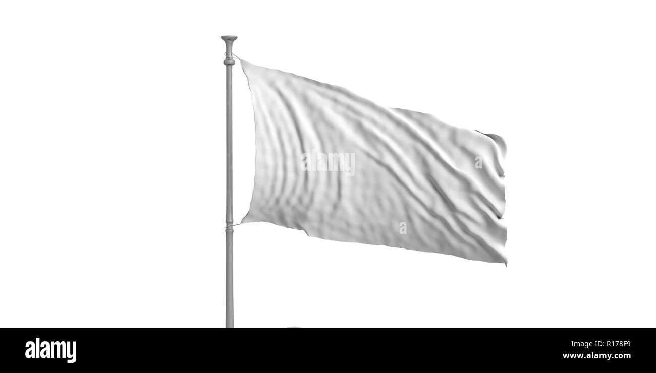 Blank white waving flag isolé sur fond blanc. 3d illustration Banque D'Images