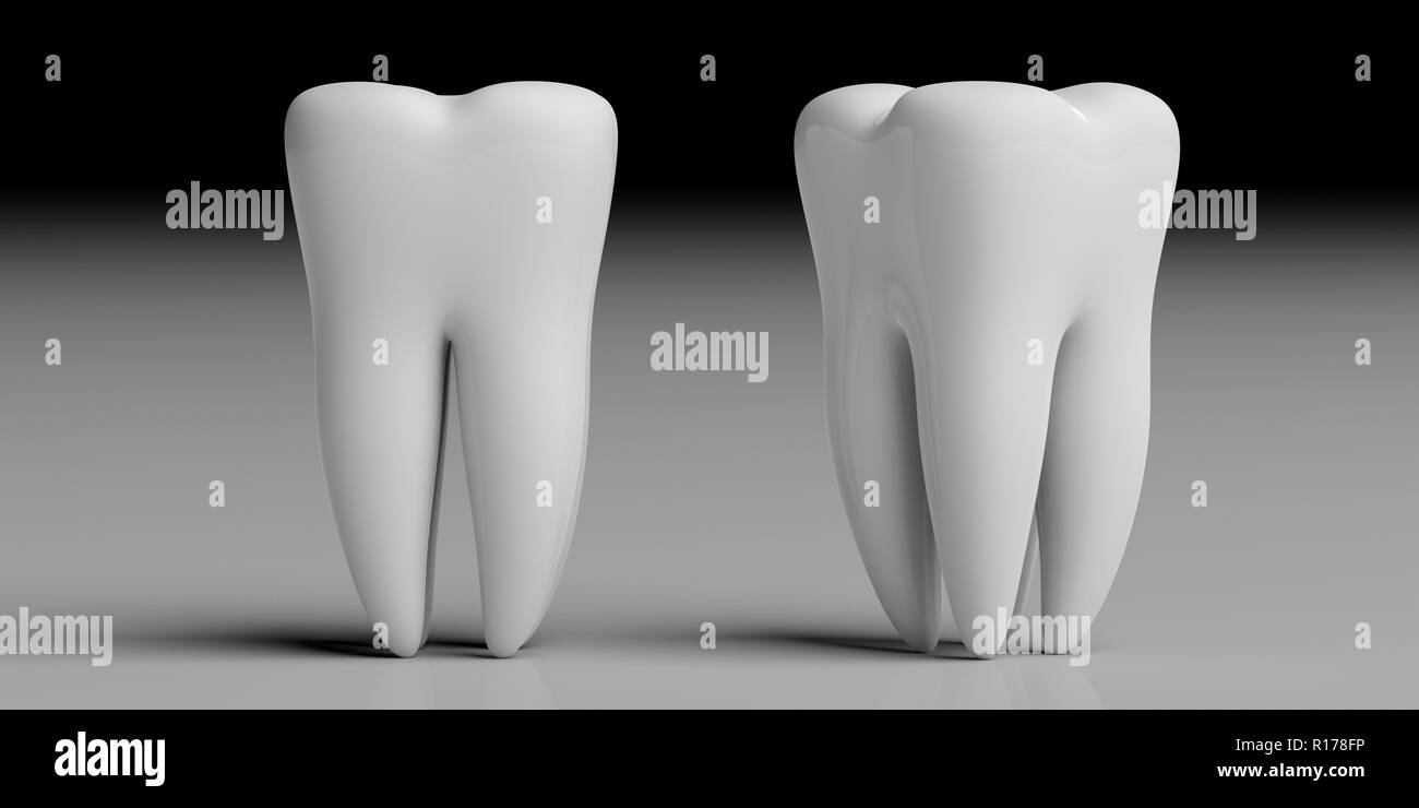 La santé des dents, dentristy concept. Brillant propre modèles dent isolé sur fond noir gris. 3d illustration Banque D'Images
