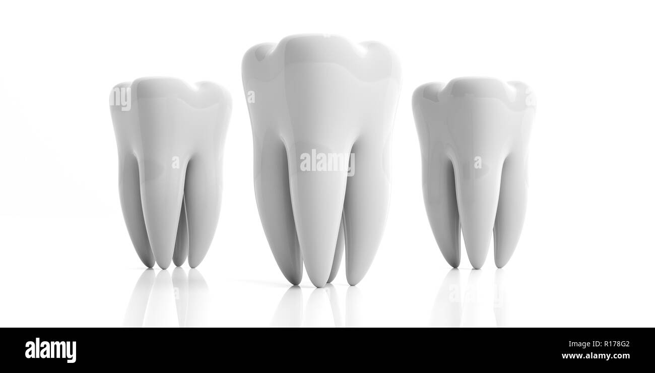 La santé des dents, dentristy concept. Brillant propre modèles dent isolé sur fond blanc. 3d illustration Banque D'Images