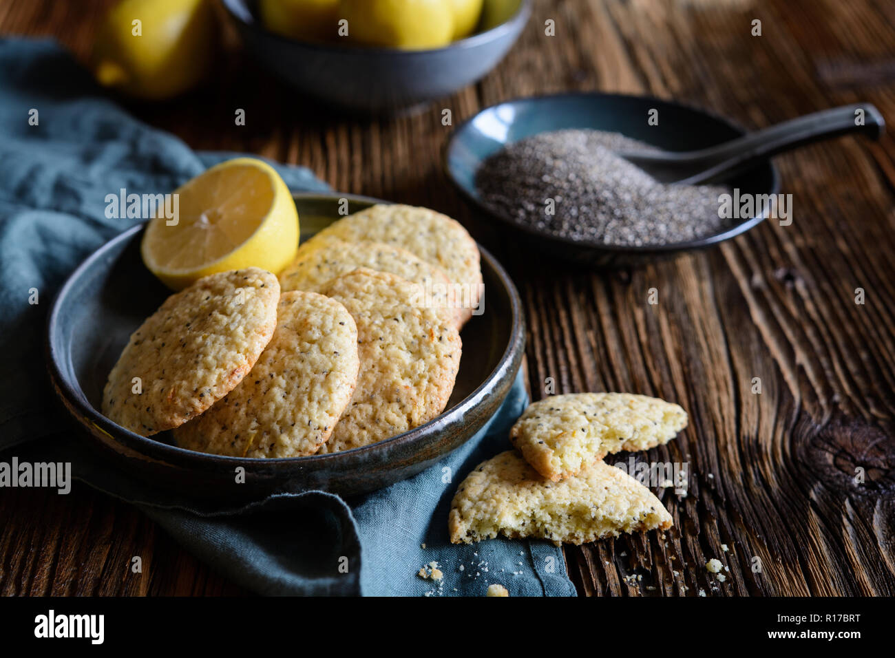 Biscuits maison arôme citron et chia seeds Banque D'Images