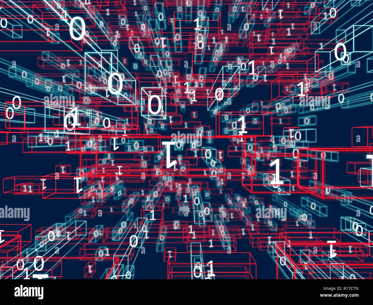 Résumé Contexte numérique. Le Big Data dans un espace virtuel. 3D illustration. Banque D'Images