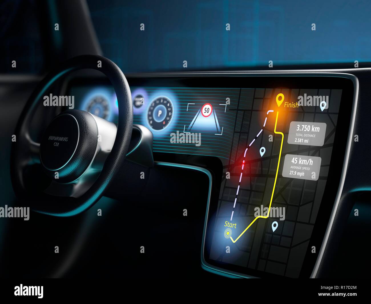 Le tableau de bord numérique de voiture autonome, semaine de la  technologie. 3D illustration Photo Stock - Alamy